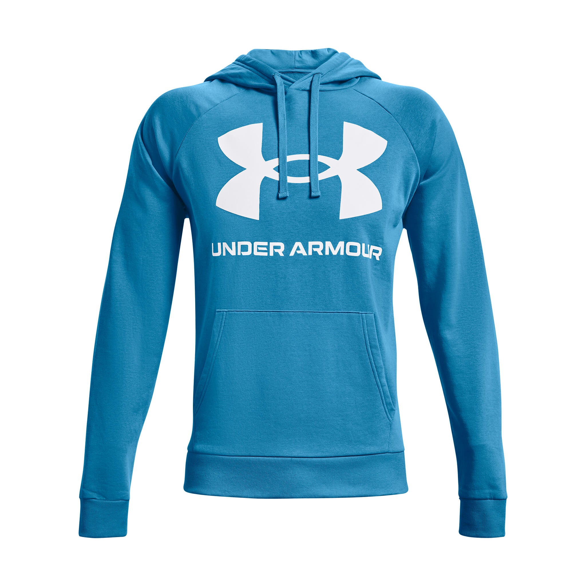 Under Armour Mens M Fleece Lined Pullover Hoodie Space Dye Blue Big Logo  Loose