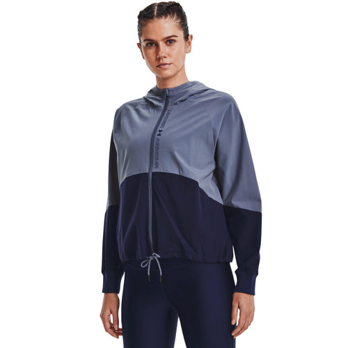 Under Armour Women's UA Woven Full Zip Hooded Jacket Mineral Blue