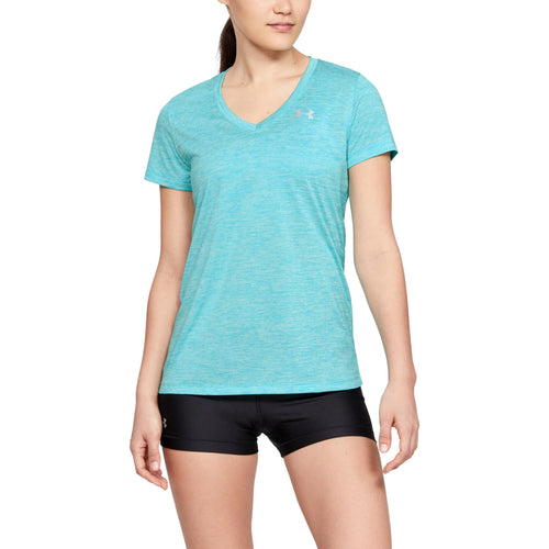 Under Armour Women's Tech V-Neck Twist Short-Sleeve T-Shirt , Desert Rose  (679)/Tonal, Large